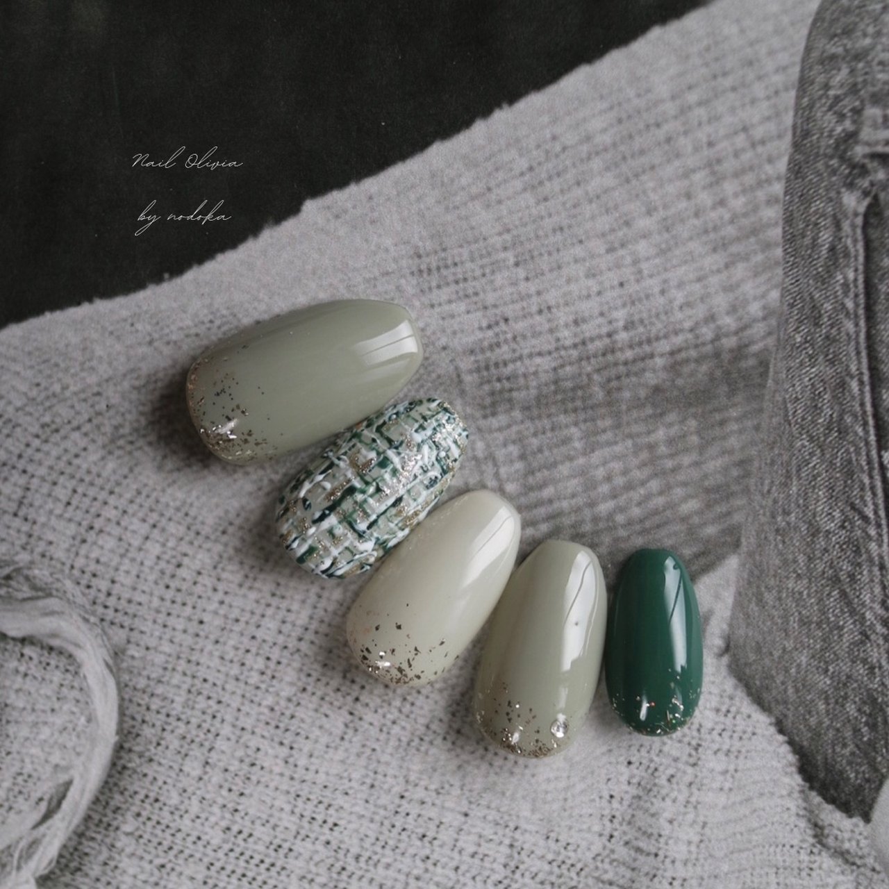 ネイルチップ 量産型 緑 ガーリー ツイード コンサート オーダーネイル #69 ネイルチップ 量産型 緑 ガーリー ツイード コンサート オーダーネイル