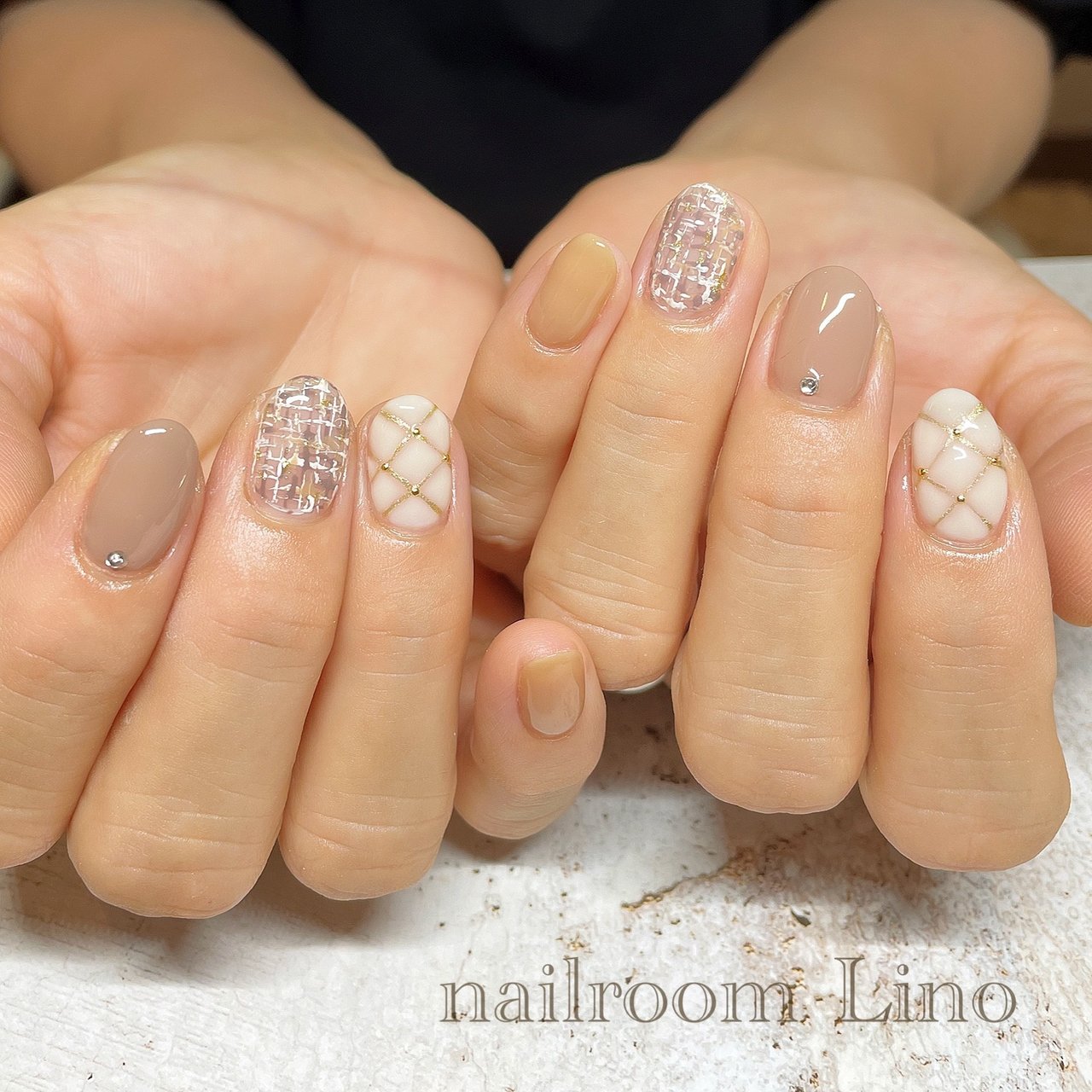 【No.039】ネイルチップ♡キルティングネイル♡ツイードネイル♡マットコート ツイードネイルのネイルデザイン | ジェルネイル（ライト対応