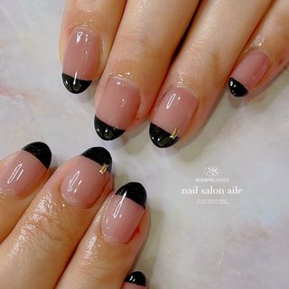 シンプル ピンク ブラックのネイルデザイン ネイルブック