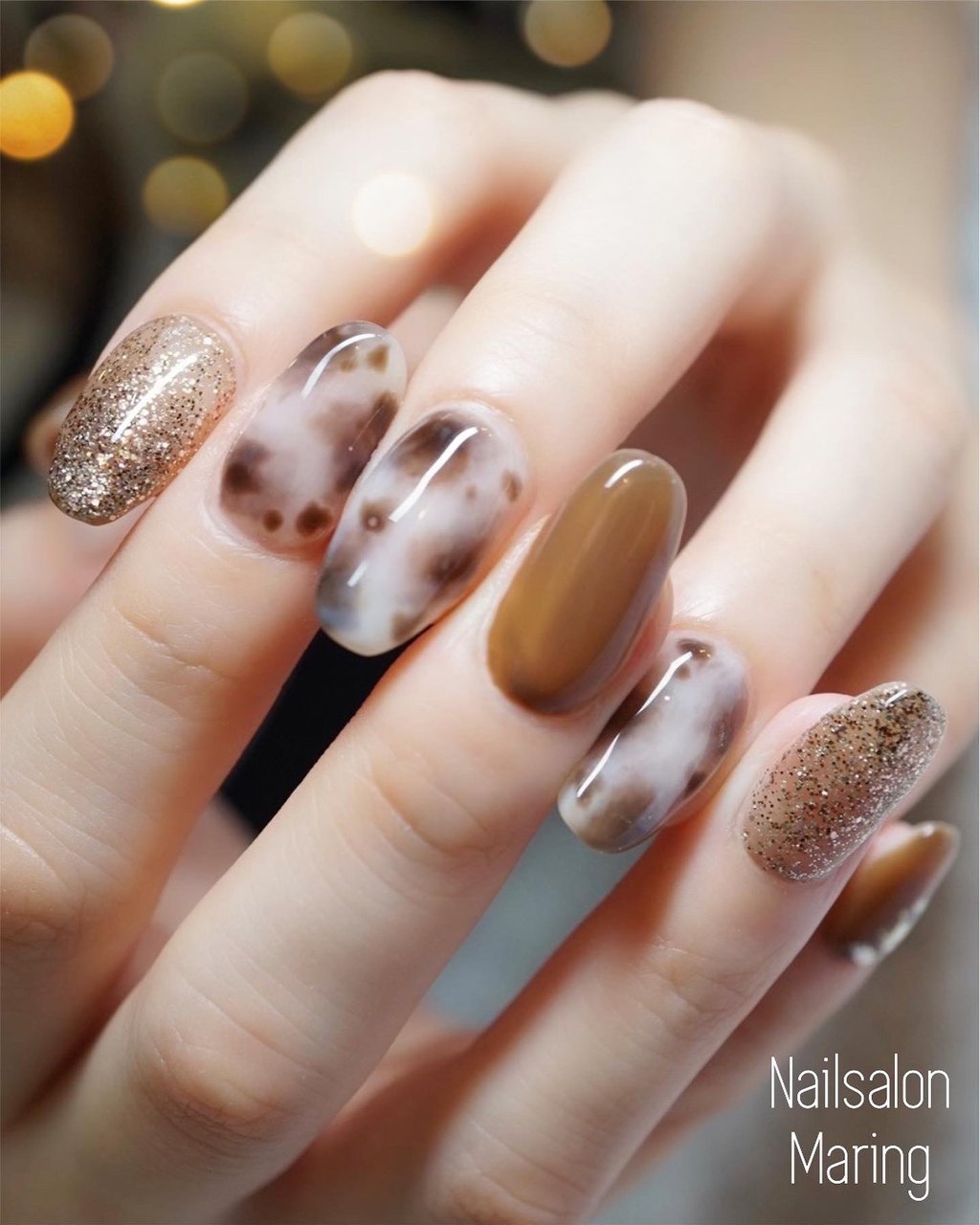 秋 ハンド ラメ ワンカラー アニマル柄 Nailsalon Maring マリング のネイルデザイン No ネイルブック