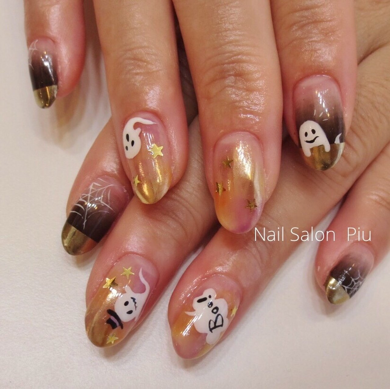 No.339 ネイルチップ オレンジ キラキラ ちゅるん 星 秋 ハロウィン