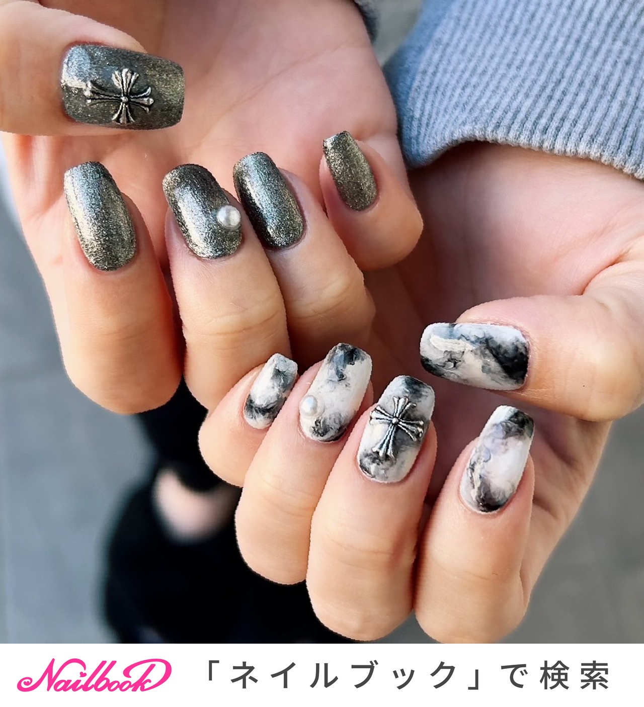 おすすめ順｜#黒マーブルネイルのネイルデザイン｜ネイルブック