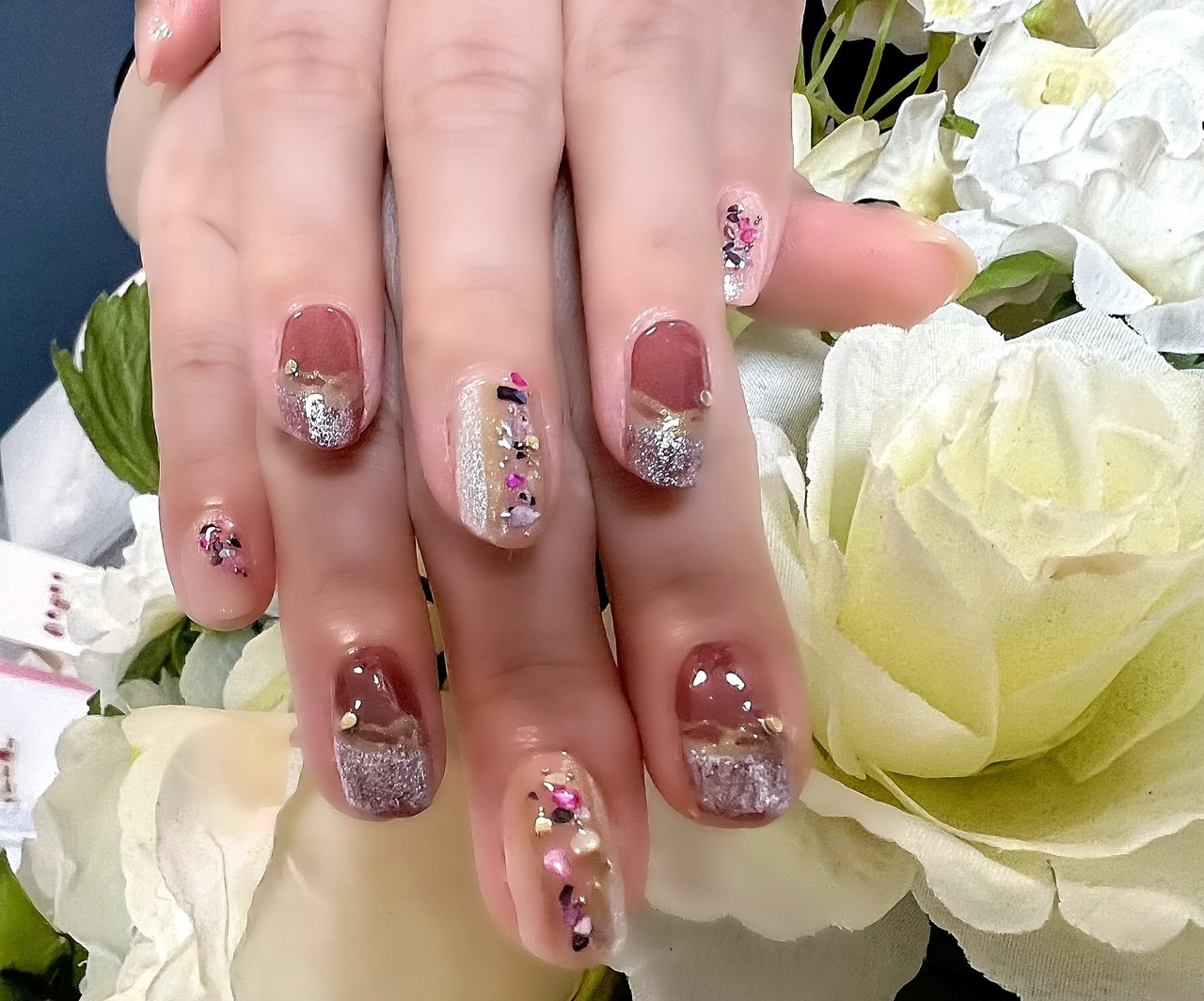 秋 ハンド バイカラー ミディアム ラウンド N Colorsのネイルデザイン No ネイルブック