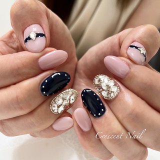 ピンクandネイビーのネイルデザイン ネイルブック