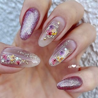 ③ネイルチップ ハンドメイド マグネット 佳かっ ピンクベージュシルバー 