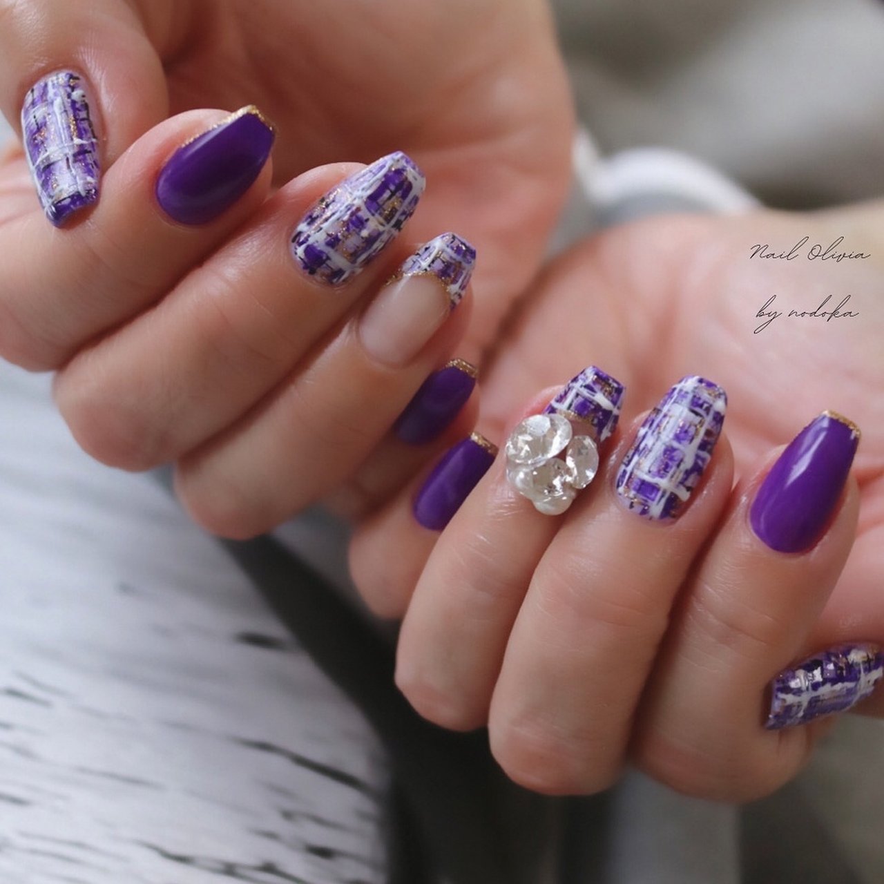 ネイルチップ 量産型 ガーリー ツイード 推しネイル 紫 #11 44476098c5239d69bbd497902574fa