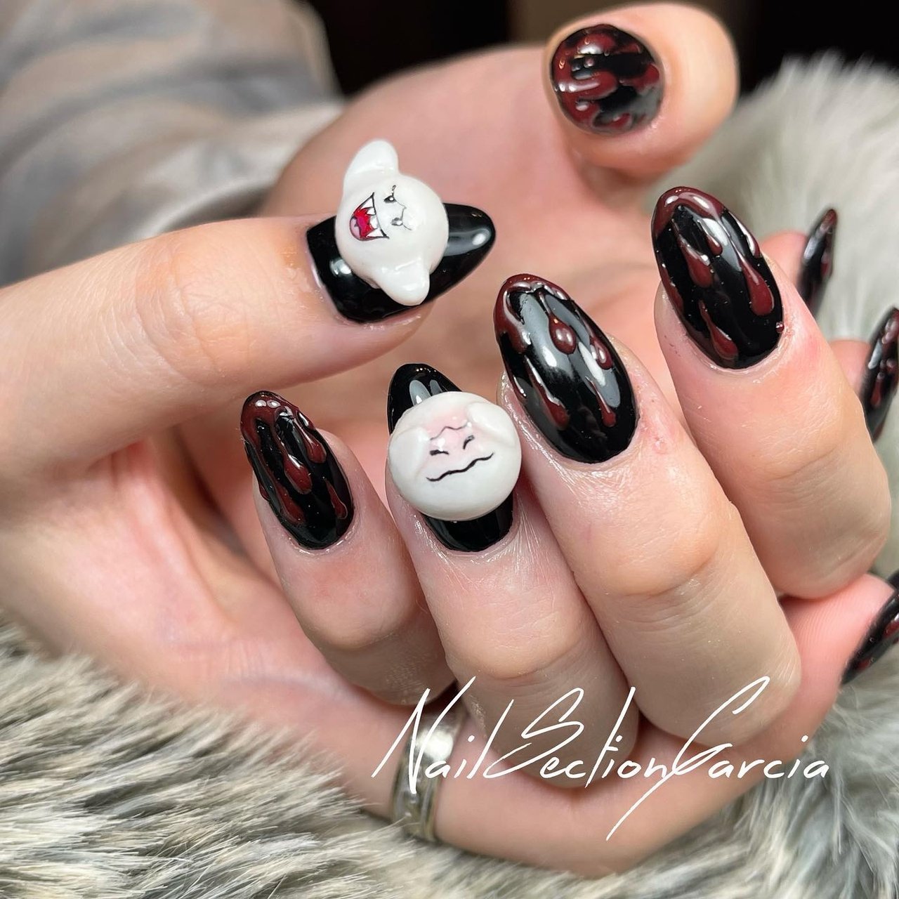 ハンド/ミディアム/ホワイト/ボルドー/ブラック - nailsectiongarciaの