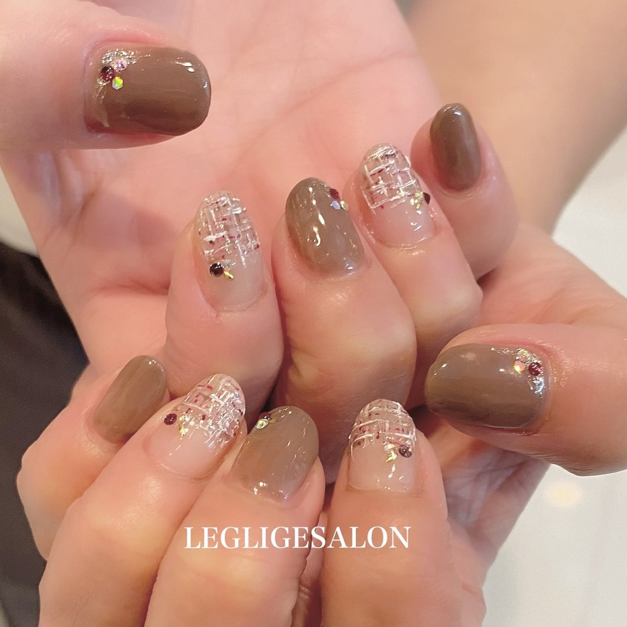 秋/冬/ハンド/ツイード/ブラウン - LEGLIGE SALONのネイルデザイン[No 