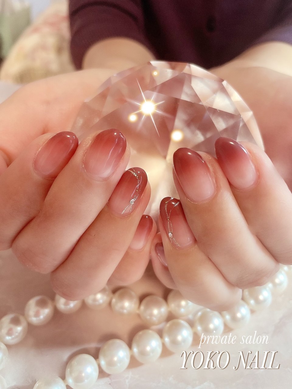 秋/オフィス/グラデーション/クリア/ボルドー - Yoko Nailのネイル