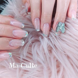 ネイルチップ ガラスフレンチ ぷっくりお花ネイル ワンホンネイル 韓国ネイル ガラスフレンチ×チークの組み合わせ可愛い💖🫶 #チークネイル