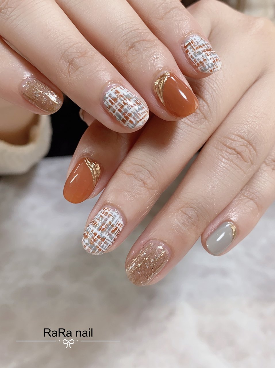 秋/冬/ハンド/ツイード/オレンジ - RaRa Nailのネイルデザイン[No
