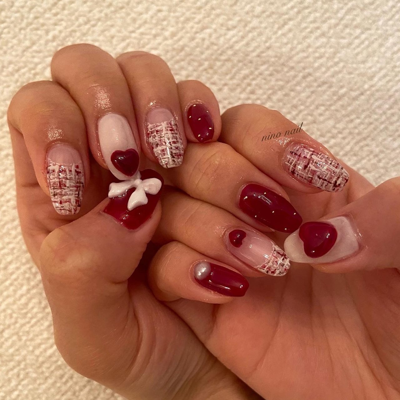 ネイルチップオーダー　バレンタインネイル　ガーリーネイル　秋ネイル　冬ネイル29nail