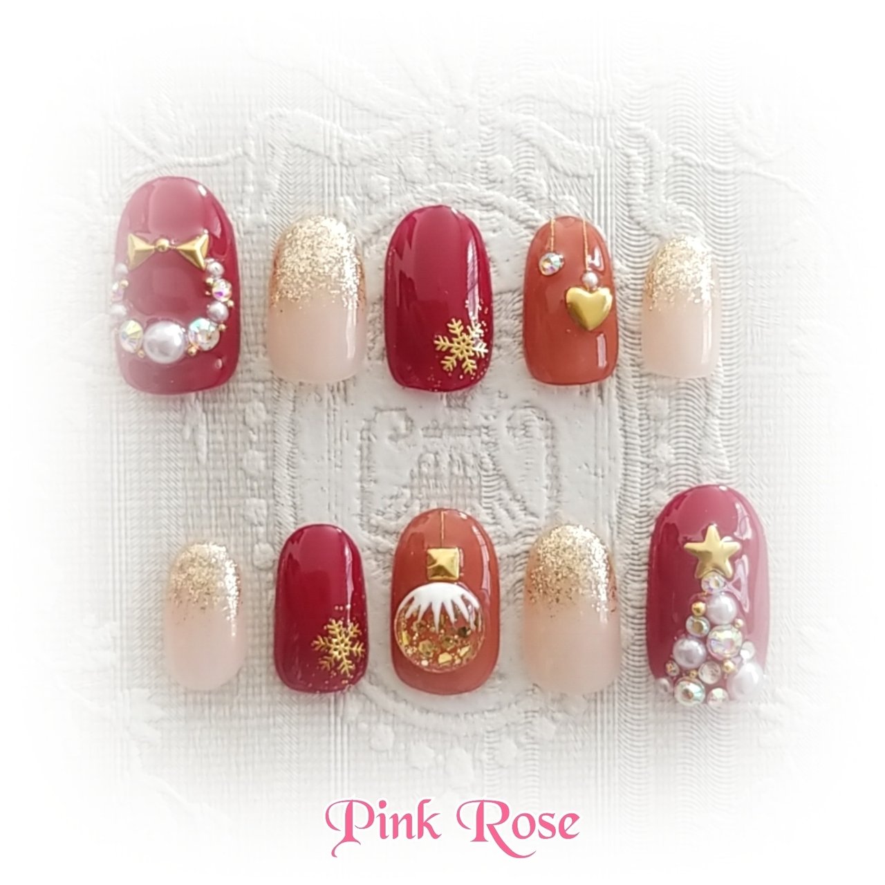 冬/クリスマス/ハンド/ベージュ/ボルドー - Candy Nailのネイル 