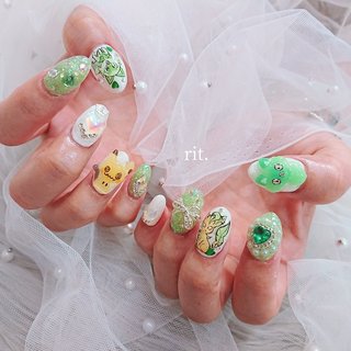 ネイルチップ 量産型 オレンジ 黄緑 推しネイル ワンホン