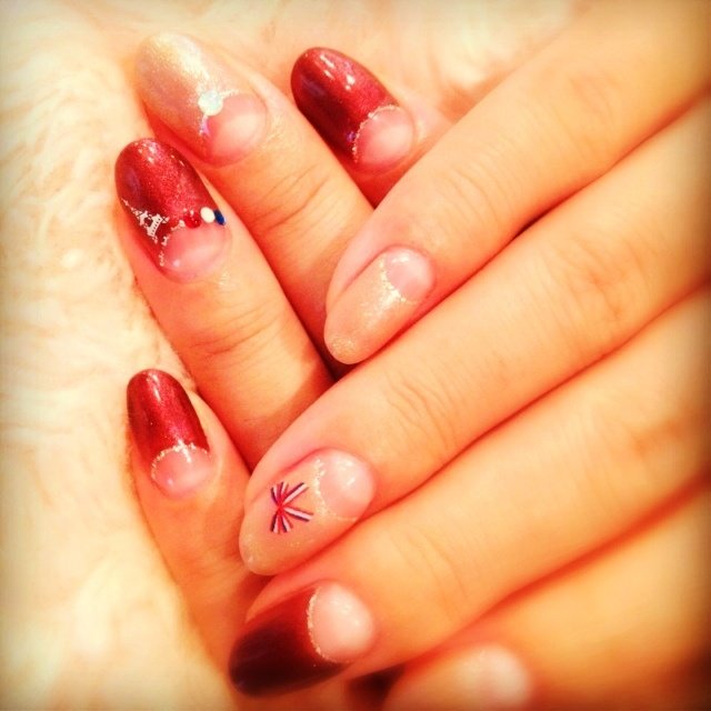 秋 ハンド 変形フレンチ レッド ジェル Sasuke Mfのネイルデザイン No ネイルブック