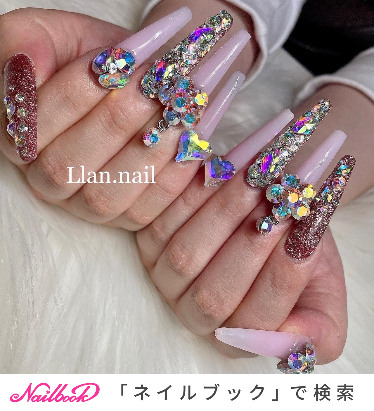 No 17 ジェルネイルチップ キラキラ ラメ クリア ミラーハート ピンク