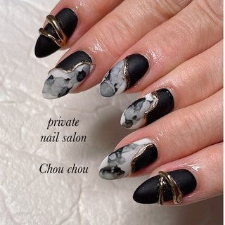 たらしこみ/マット/ゴールドのネイルデザイン｜ネイルブック 