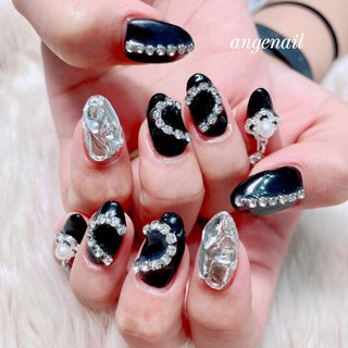 ネイル ネイルチップオーダー 黒 ちゅるん ワンホン 韓国 フレンチ