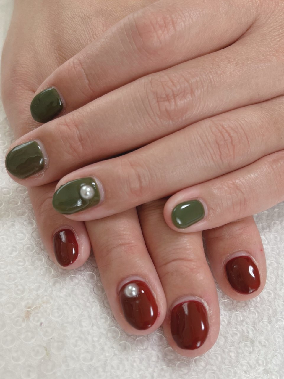 クリスマス ハンド ショート グリーン ボルドー Nail358のネイルデザイン No ネイルブック