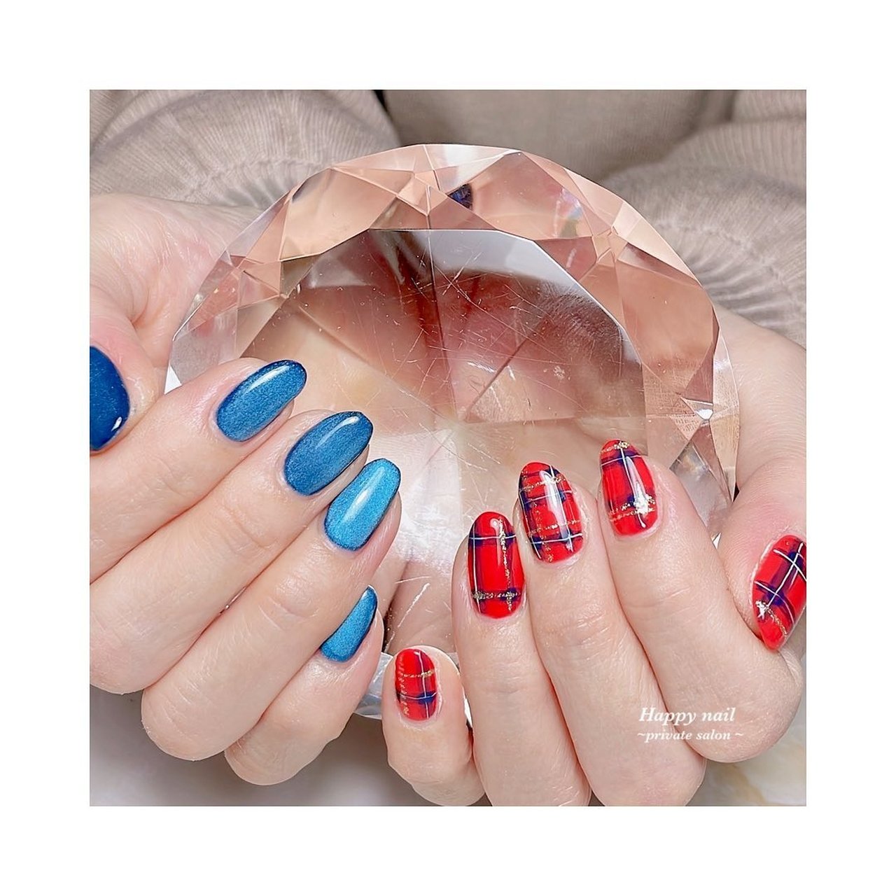 チェック マグネット レッド ブルー Happy Nailのネイルデザイン No ネイルブック