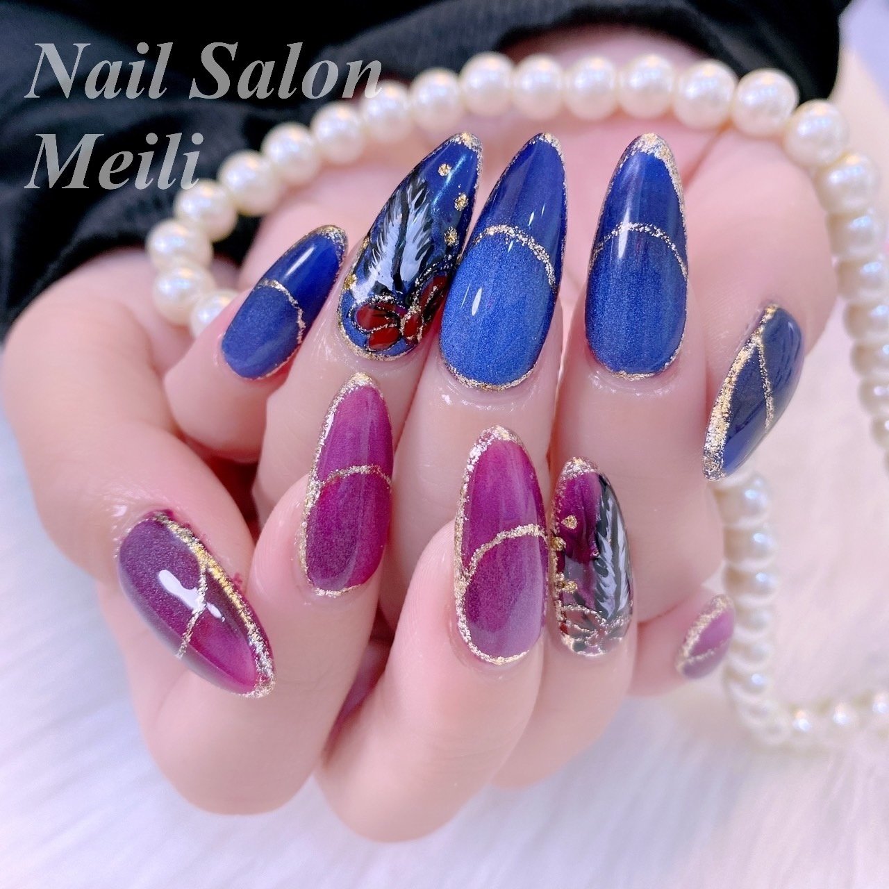 オールシーズン ハンド ミディアム ブルー パープル Nail Salon Meili 大宮駅西口のネイルデザイン No ネイル ブック