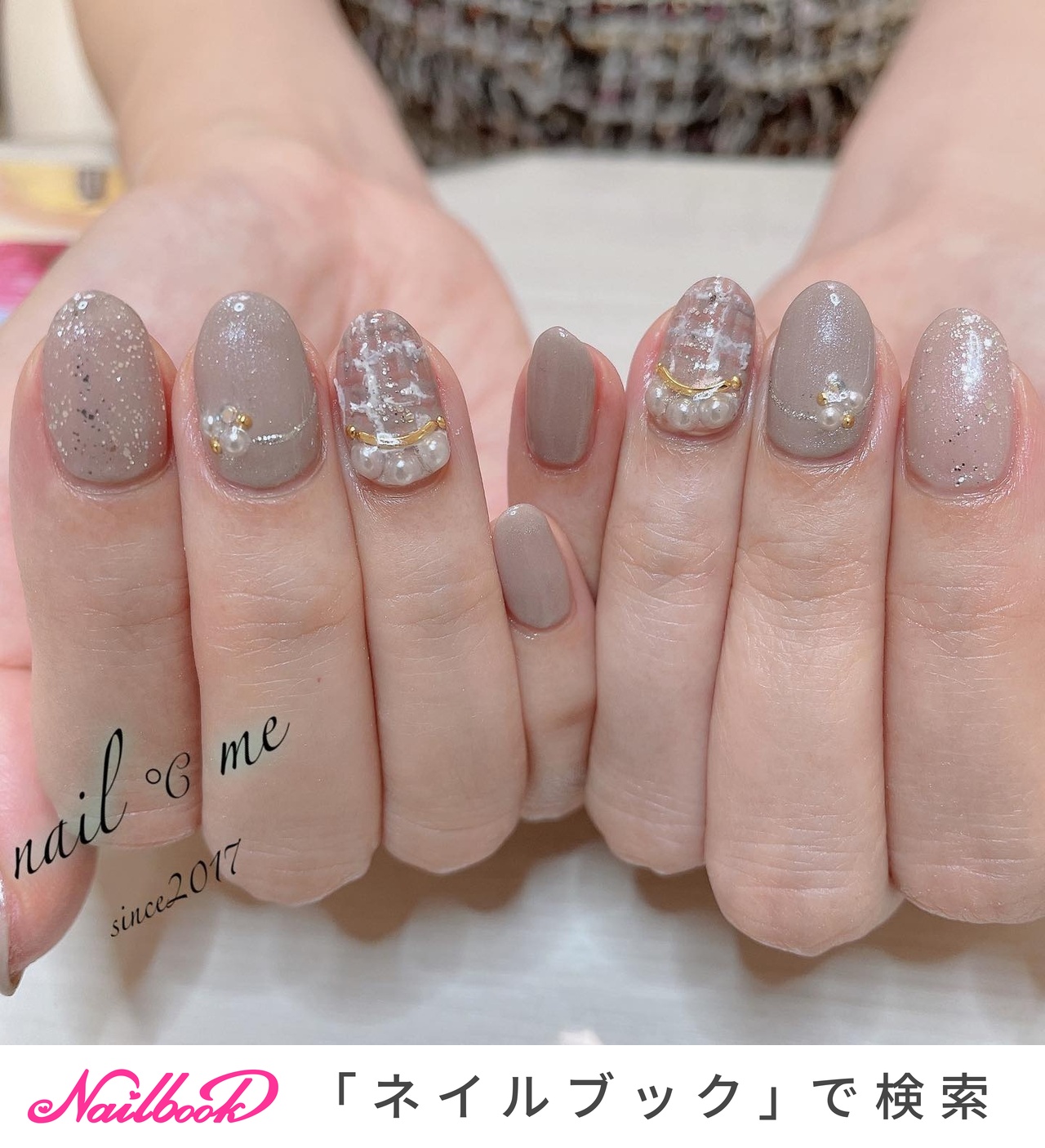 冬/パール/ツイード/グレージュ/ジェルネイル - Nail ℃ me【ネイルドミー 】のネイルデザイン[No.7724216]｜ネイルブック