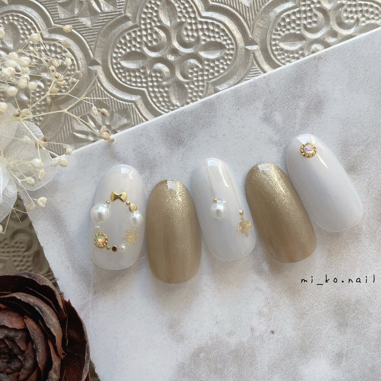 冬 クリスマス ハンド シンプル パール みーこのネイルデザイン No ネイルブック