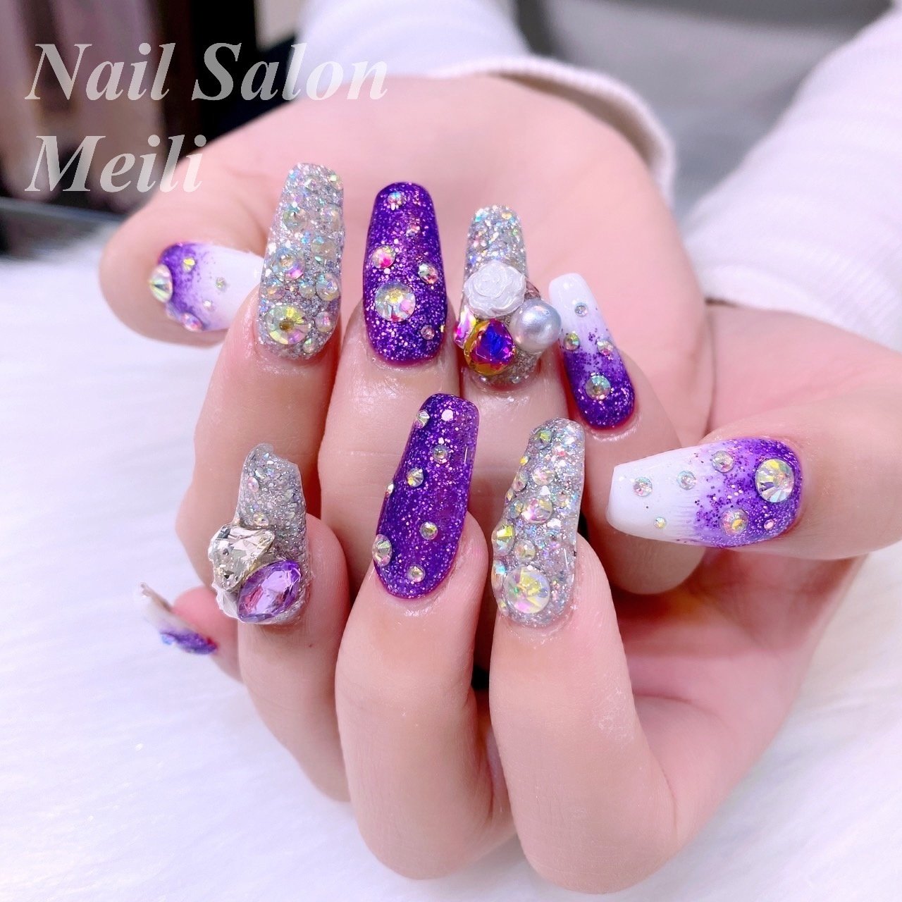 オールシーズン/ハンド/ミディアム/ホワイト/パープル - NAIL SALON