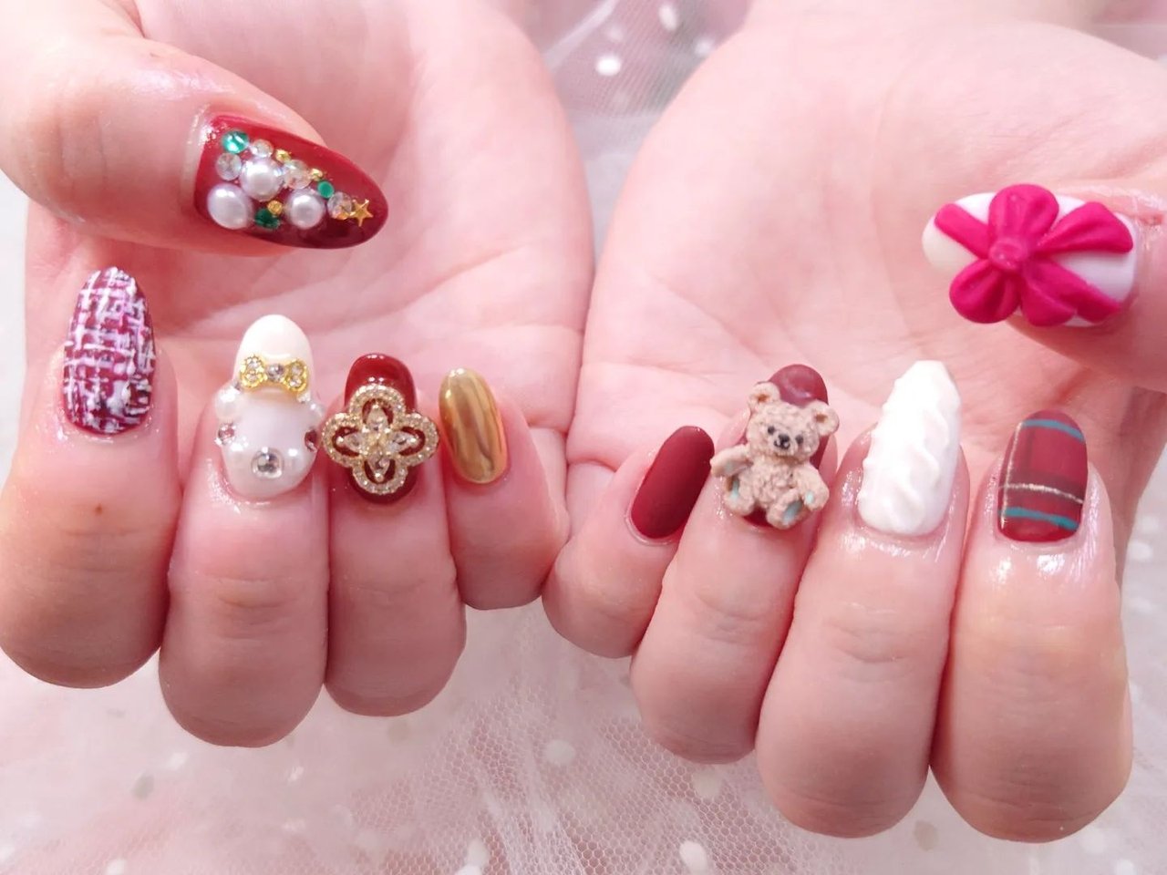 冬/クリスマス/ハンド/チェック/3D - いろはねいる asakiのネイル  