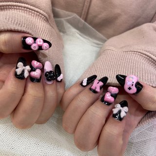 オーダー】ネイルチップ ぷっくりハートホロネイルモノトーン