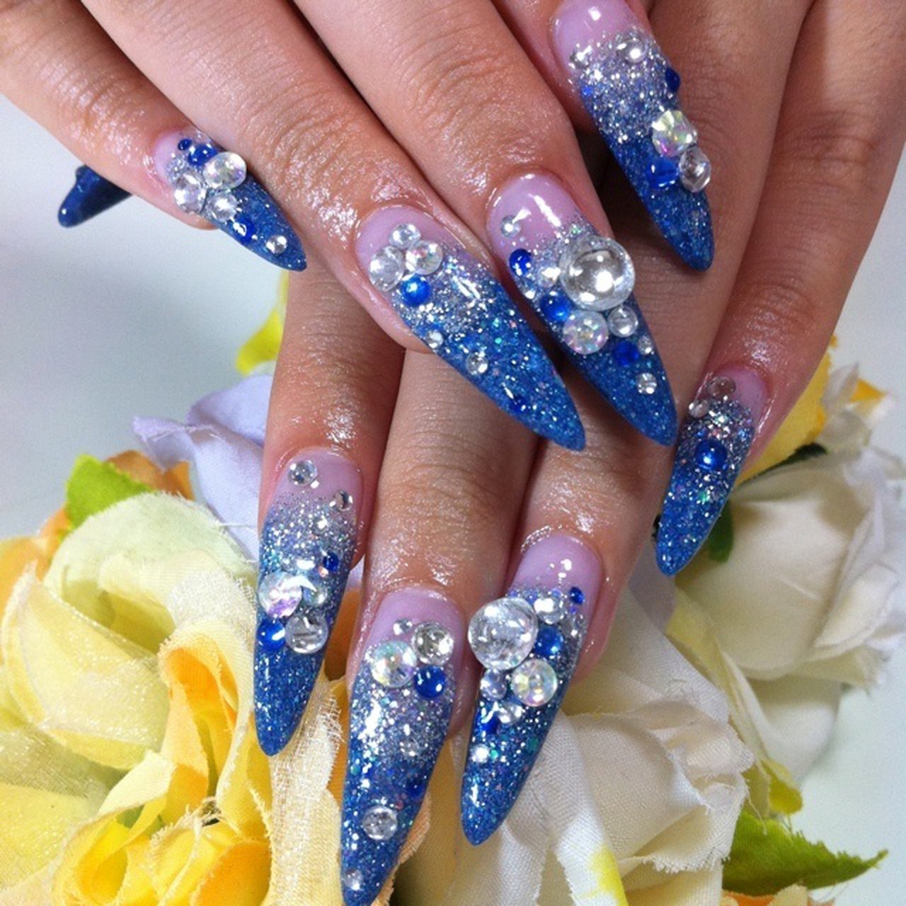 夏/ハンド/ラメ/ブルー/スカルプチュア - sylvan_breezeのネイル