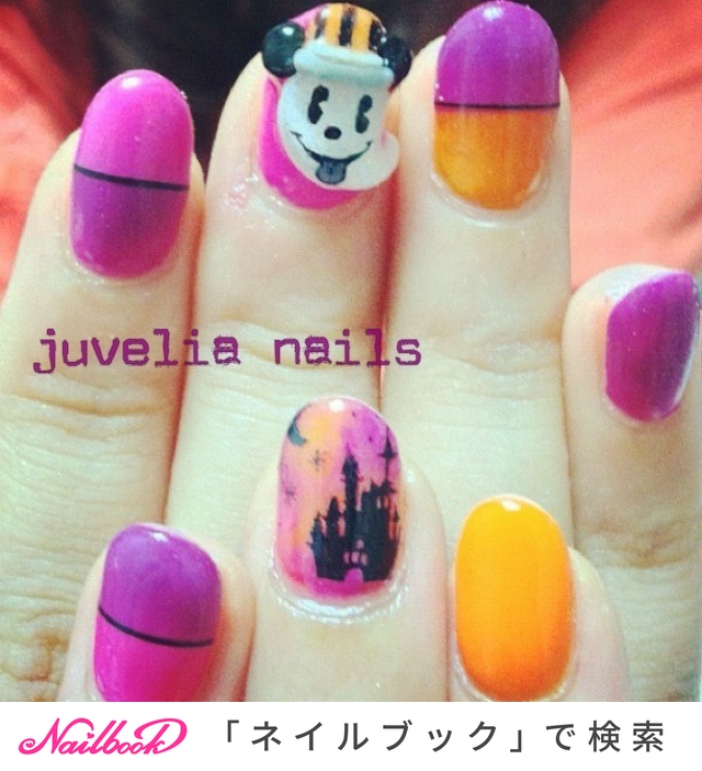 ハロウィン ハンド キャラクター カラフル ジェル Nailsalon Juveliaのネイルデザイン No ネイルブック
