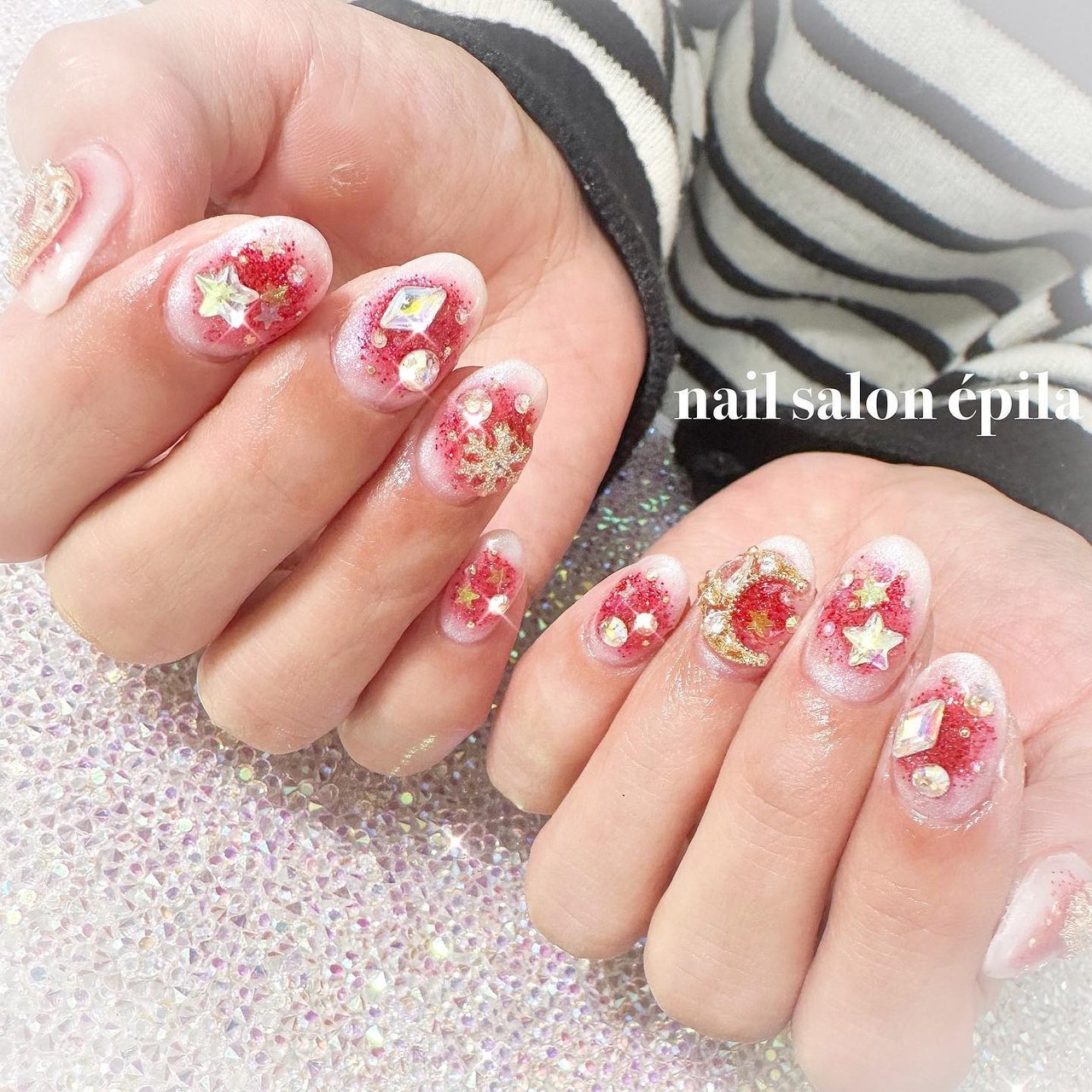 クリスマス フット ビジュー チーク ワンホン 大阪南森町キラキラ派手ネイル専門店 Epila Nail のネイルデザイン No 775 ネイルブック