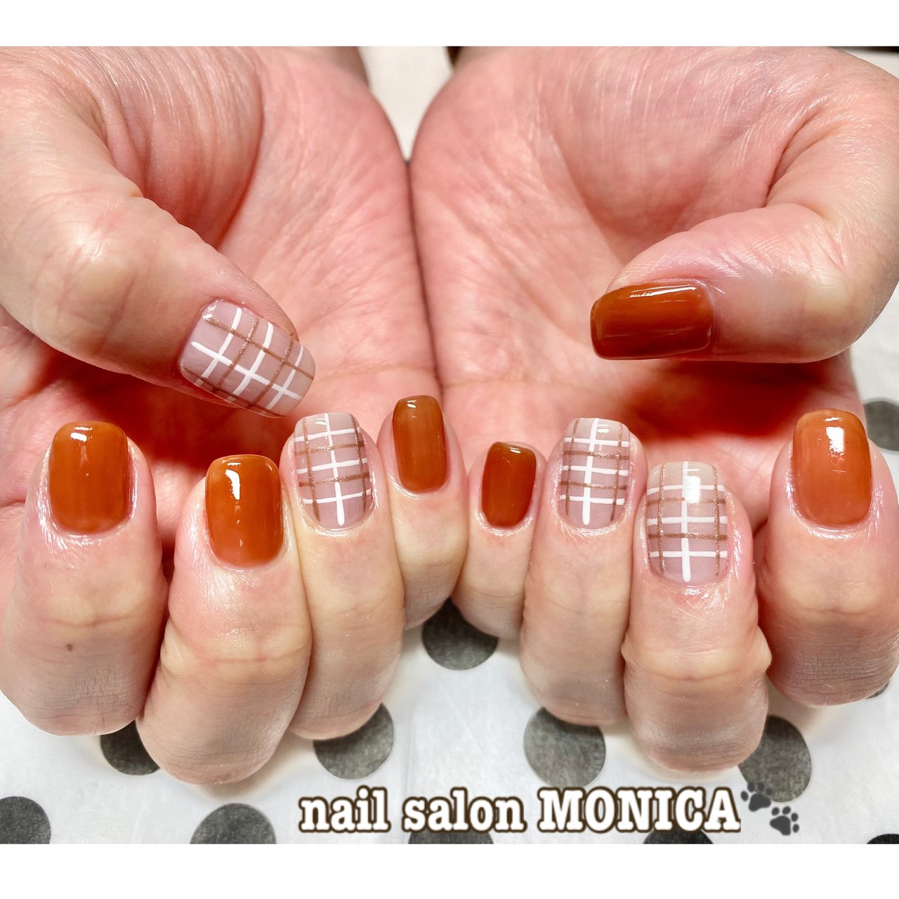 秋/冬/チェック/オレンジ/ブラウン - nail salon MONICA 🐾のネイル