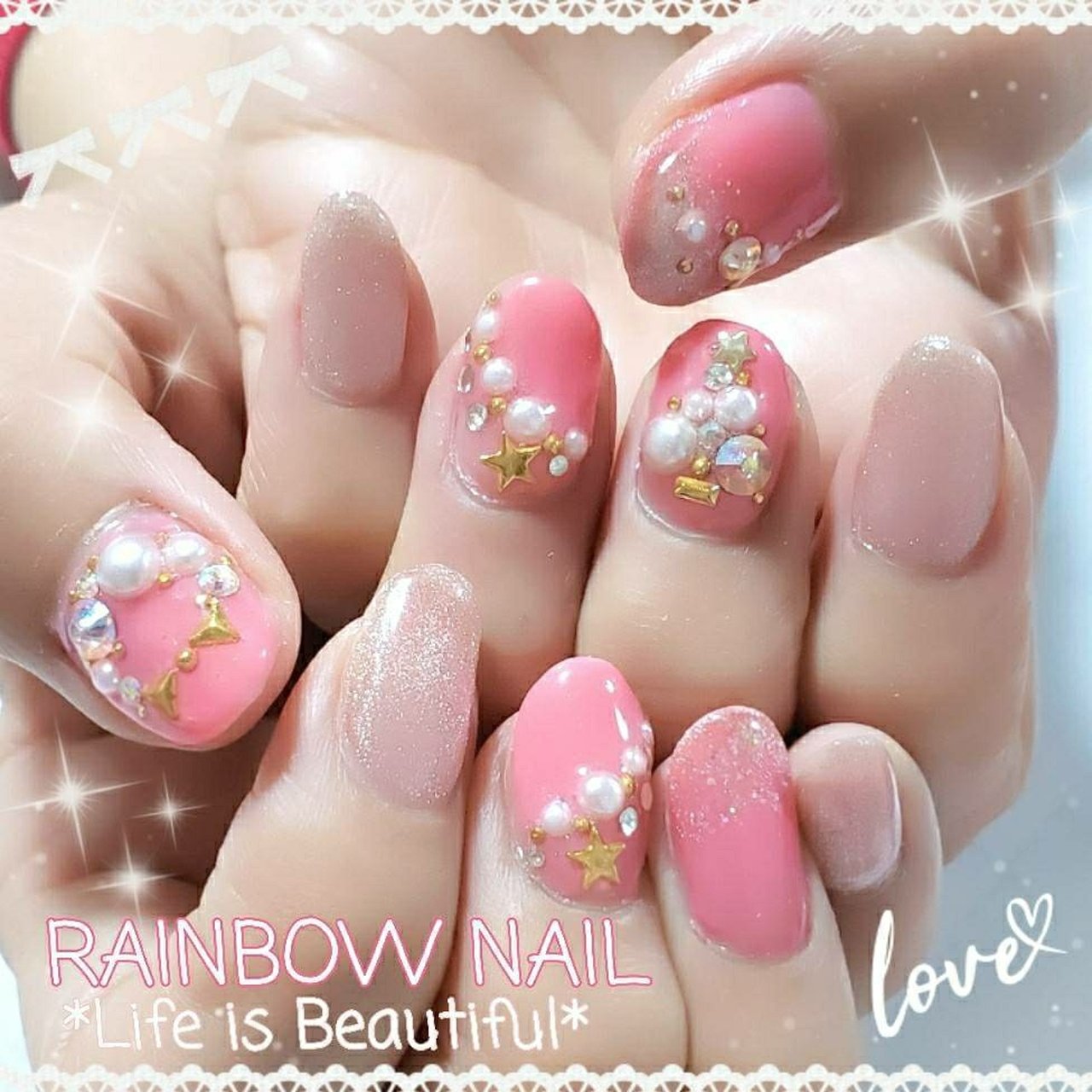 クリスマス ハンド パール ピンク ジェルネイル しろみちゃんのネイルデザイン No ネイルブック