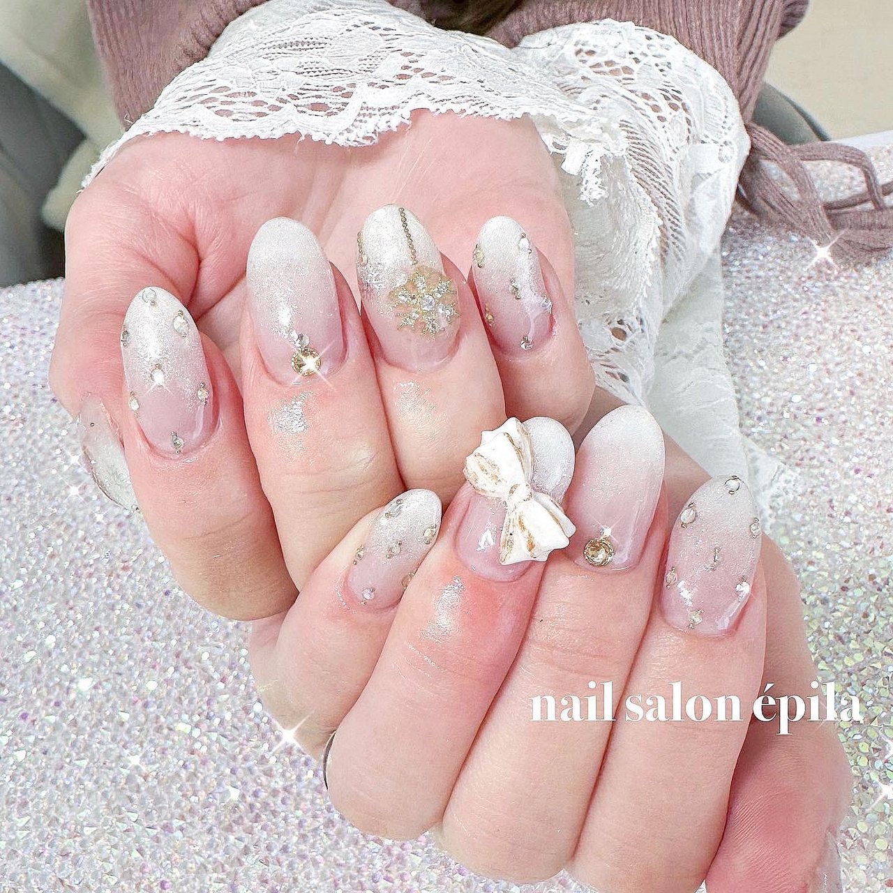 フット ビジュー 雪の結晶 ワンホン 韓国 大阪南森町キラキラ派手ネイル専門店 Epila Nail のネイルデザイン No ネイルブック