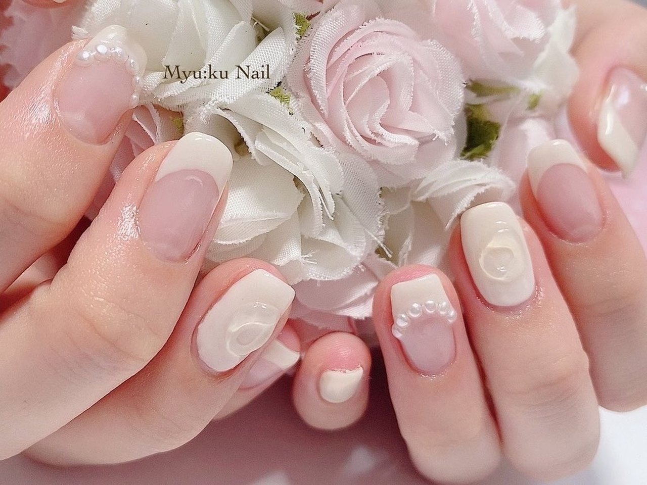 ハンド シンプル フレンチ ホワイト ジェルネイル Myu Ku Nailのネイルデザイン No ネイルブック