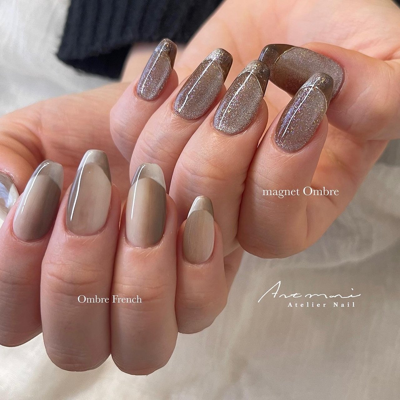 【オーダー】ネイルチップ　ミラーフレンチ　マグネット　キラキラ　ブラウン　韓国 マグネットネイル ミラー フレンチ ネイルチップ ジェルネイル カラー
