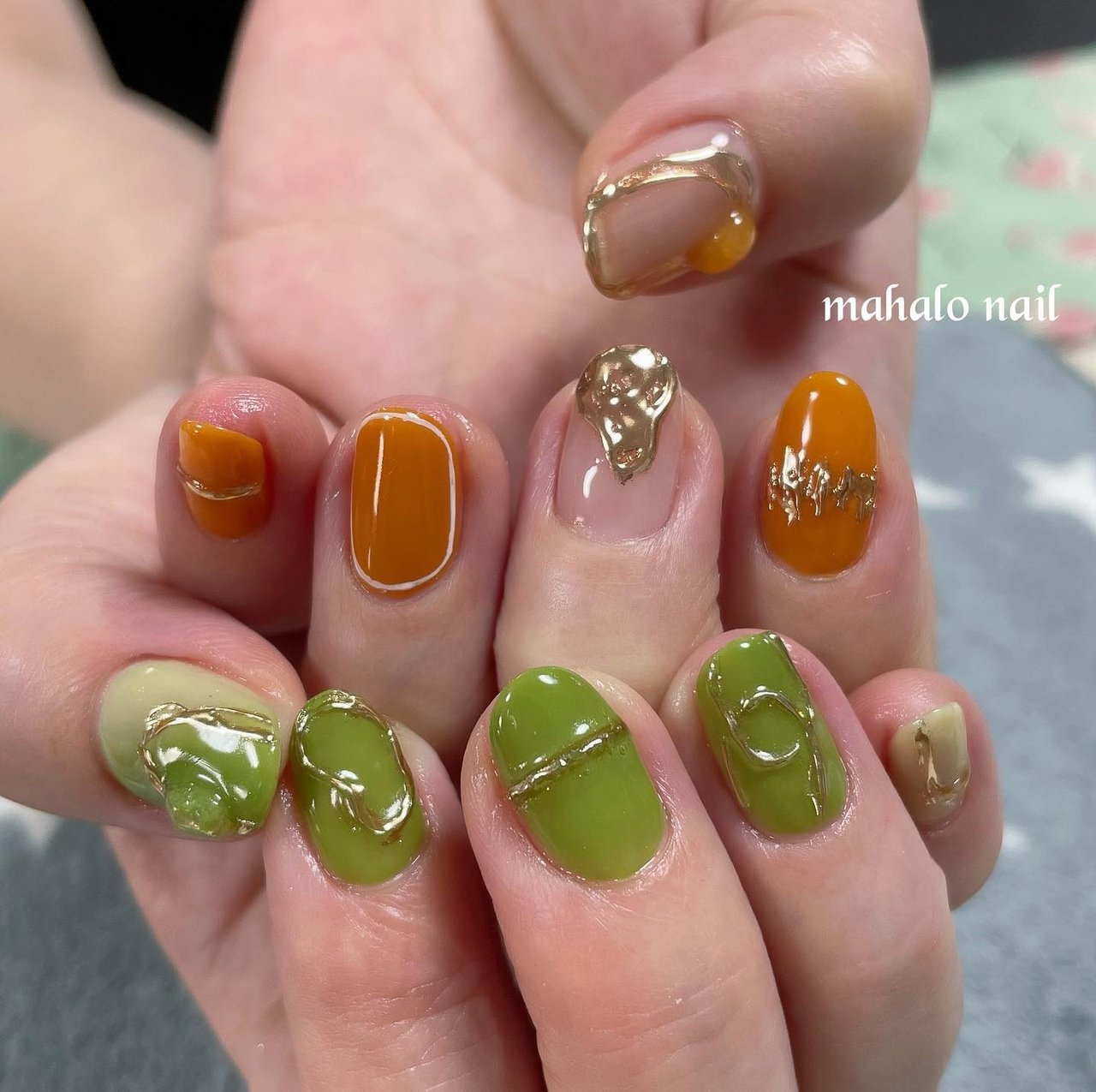 フット/ニュアンス/ミラー/オレンジ/グリーン - mahalo_nailのネイル  