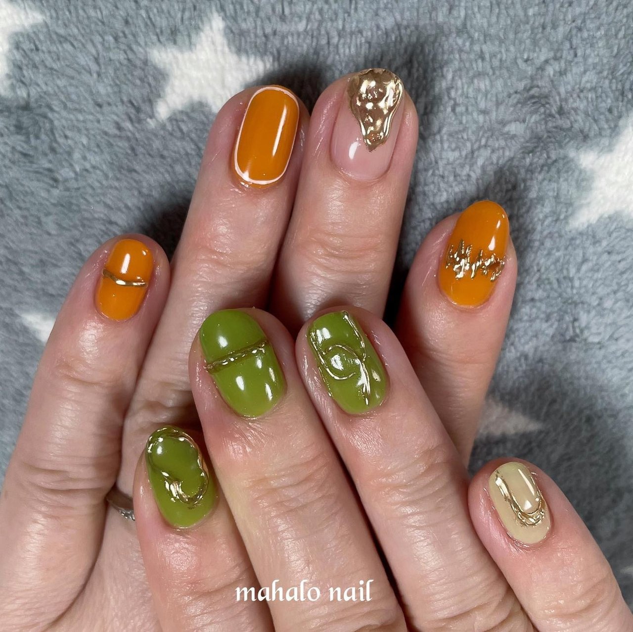 フット/ニュアンス/ミラー/オレンジ/グリーン - mahalo_nailのネイル  