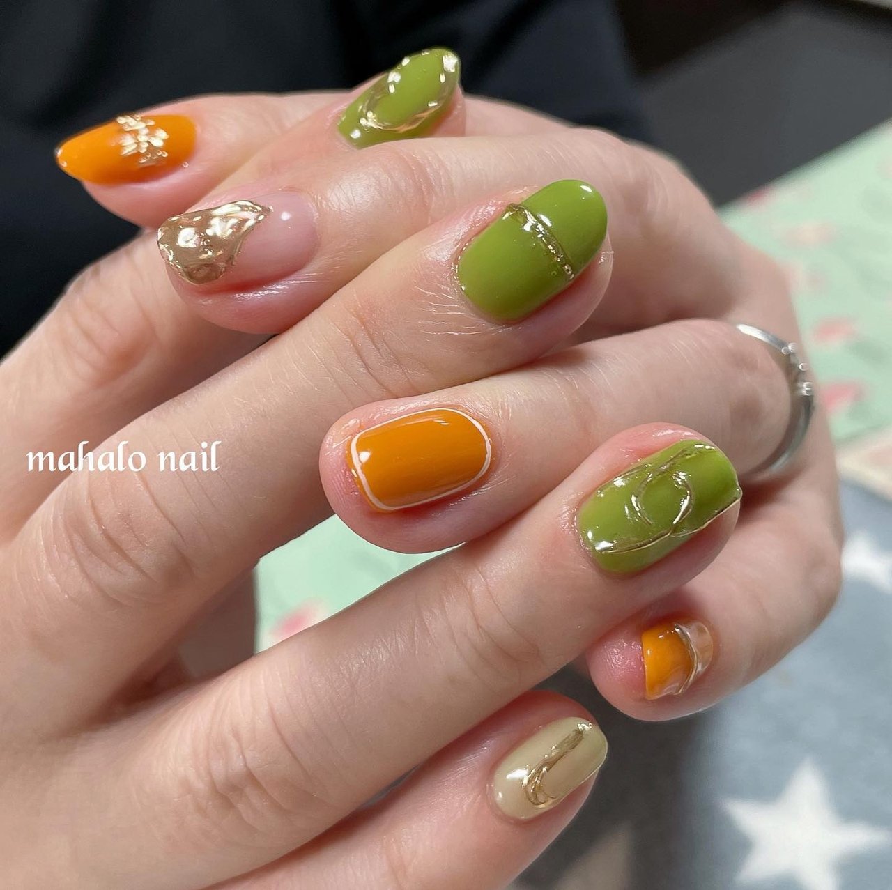 フット/ニュアンス/ミラー/オレンジ/グリーン - mahalo_nailのネイル  