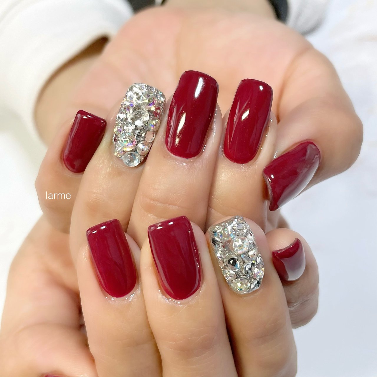 ハンド レッド ボルドー シルバー Nailroomlarmeのネイルデザイン No ネイルブック