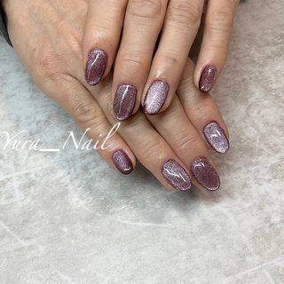 【312】オーダー❉紫 ドット リボン 大人可愛い マグネットネイル 312】オーダー❉紫 ドット リボン 大人可愛い マグネットネイル