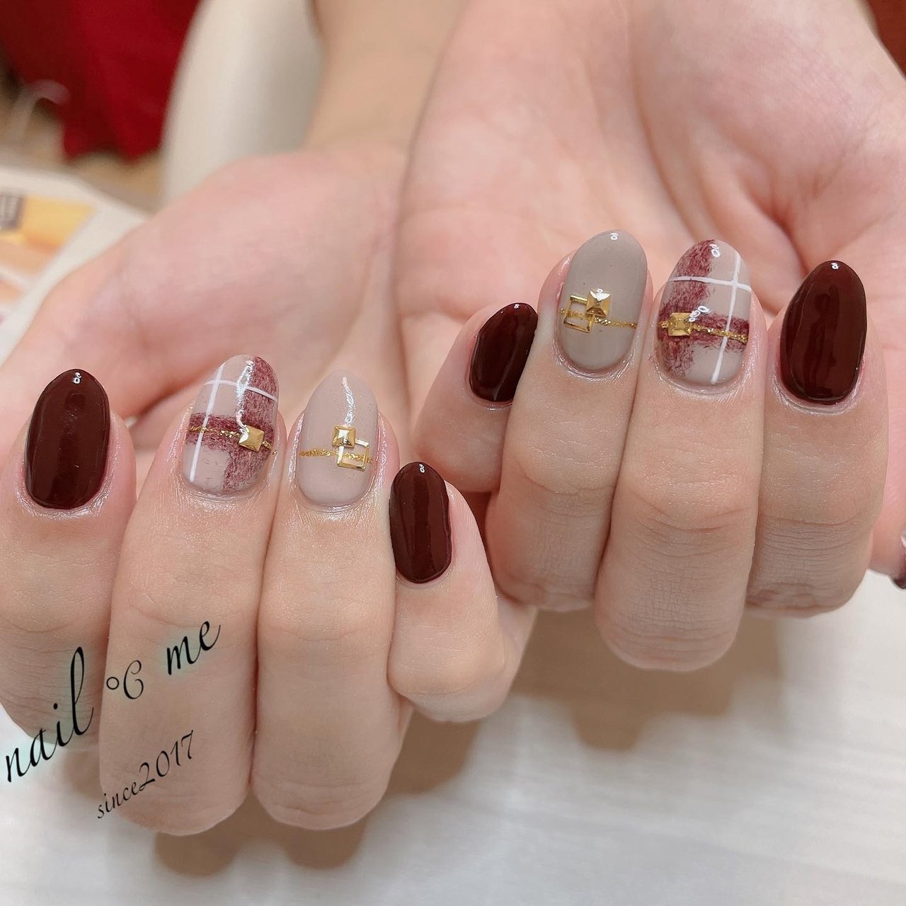 冬 チェック ボルドー ジェルネイル Nail Me ネイルドミー のネイルデザイン No ネイルブック