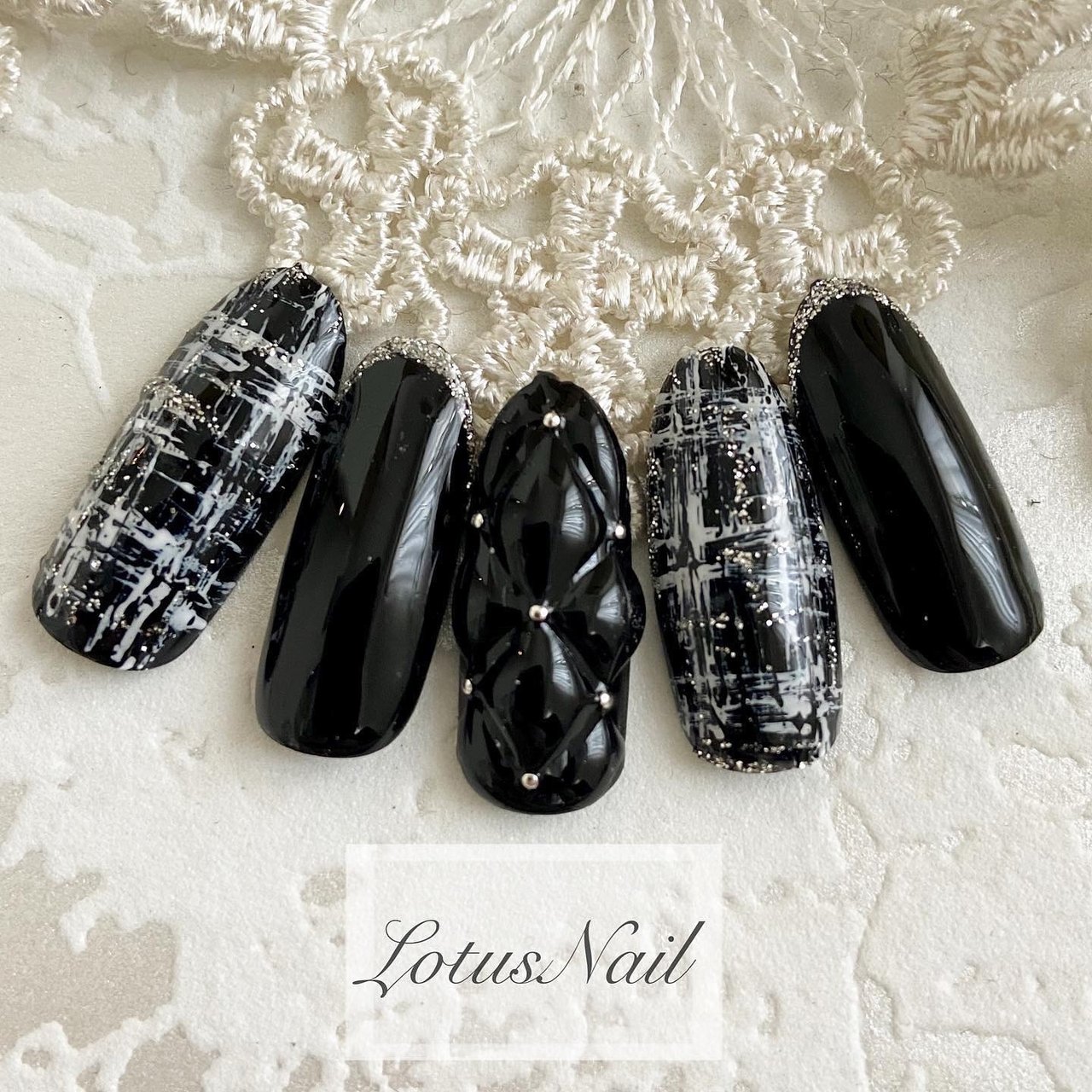 冬/ハンド/ツイード/キルティング/ブラック - 奈奈のネイルデザイン[No  