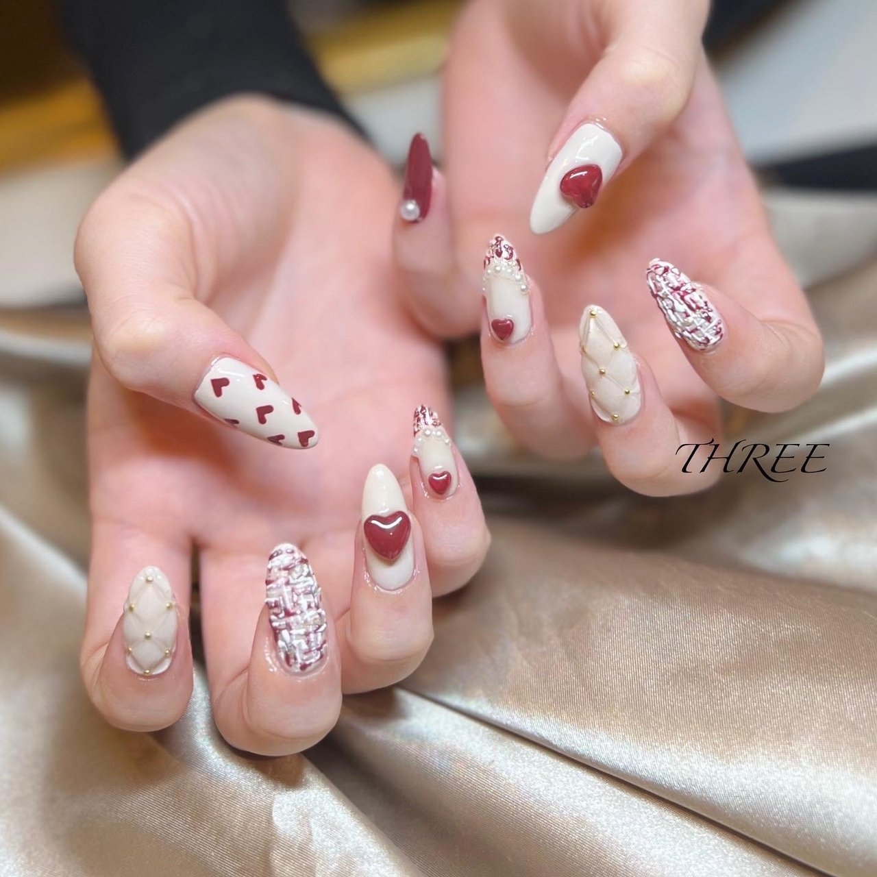 サイズオーダー】ハート マグネットネイル キルティング ツイード