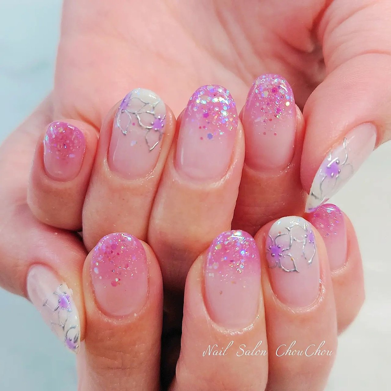 ハンド ラメ フラワー キラキラ ピンク Yukiのネイルデザイン No ネイルブック