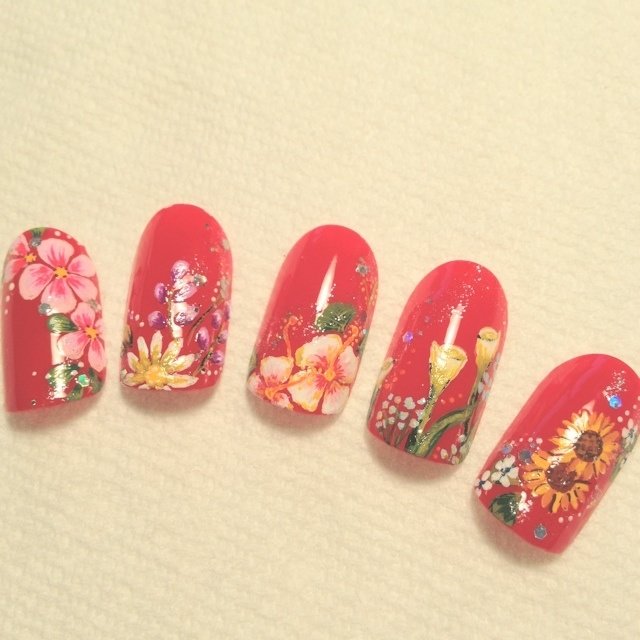 フラワー レッド Nails Chakoのネイルデザイン No ネイルブック