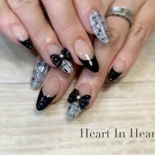 ニュアンスネイルツイードフレンチブラック成人式結婚式大人