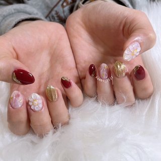 ネイルチップNo.12ぷっくりフラワー ホワイト グリーン 畏まら  